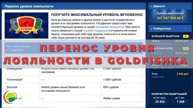 Перенос уровня лояльности в Goldfishka casino