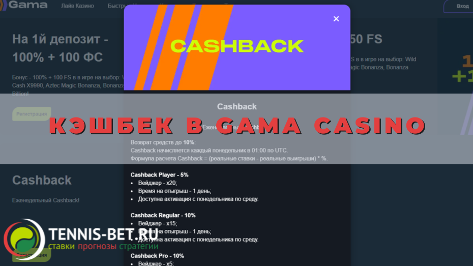 Кэшбек в Gama casino