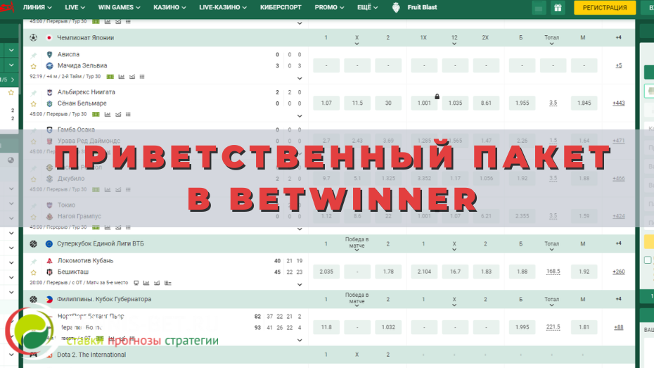 Приветственный пакет в Betwinner
